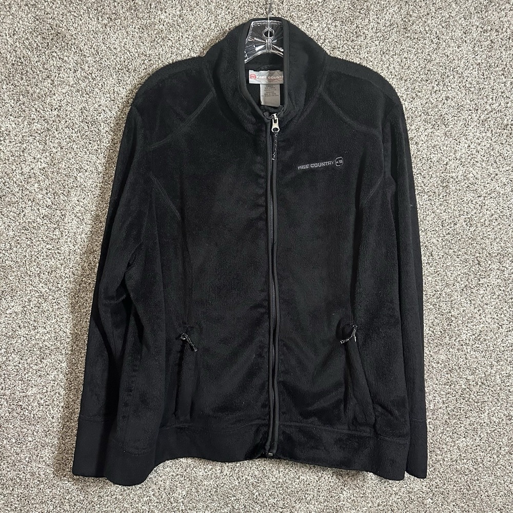 Free‎ Country Fleece Jacket Women's XXL Black Full Zip Plush Pockets Mock Neck